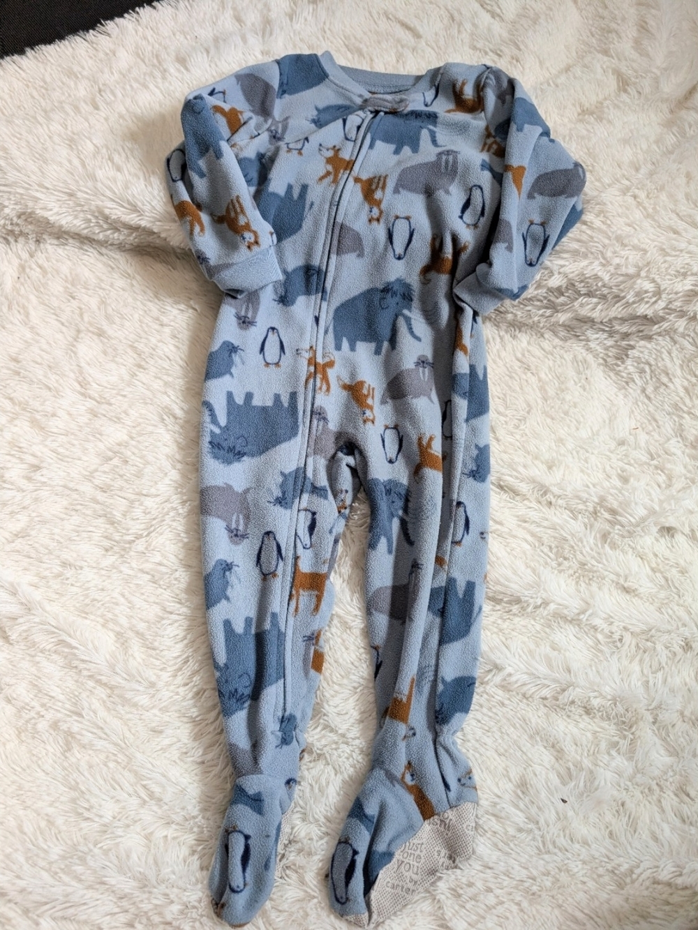 Carter's Light Blue Fleece Animal Print Footie Pajamas Zipper Size 2T